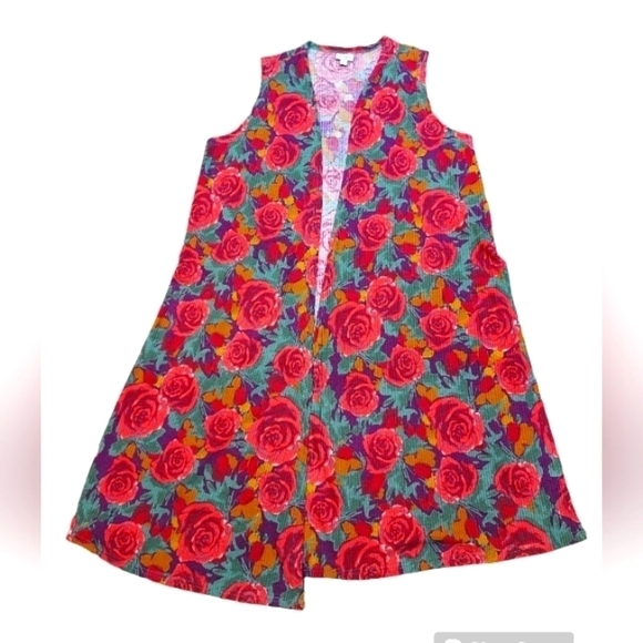 Lularoe Joy Long Vest Large Roses - Picture 1 of 11